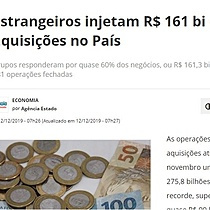 Estrangeiros injetam R$ 161 bi em aquisies no Pas